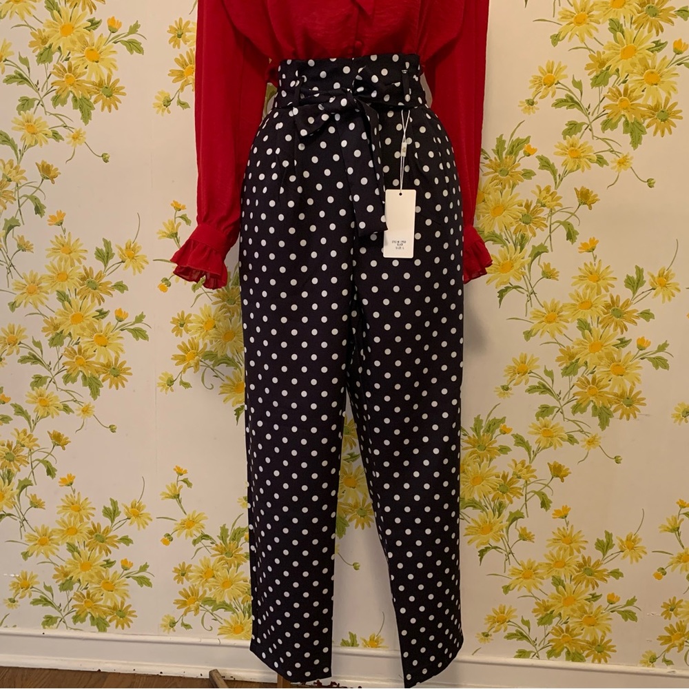 NWT Polka dot black pants size L